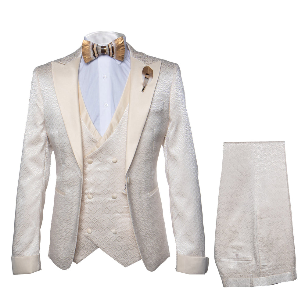 Rossi Man FORD RM1913 Slim Fit 3-Piece Off-White Suit for Men – Classic Formalwear