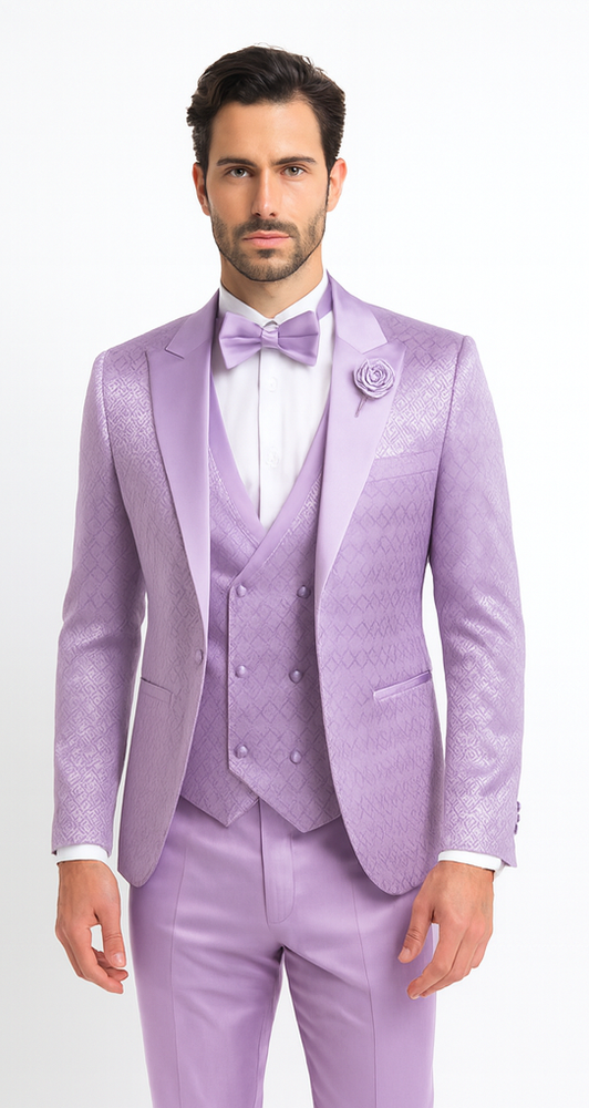 Rossi Man FORD RM1914 Men’s Slim Fit 3-Piece Purple Suit –  Modern Formalwear for Events