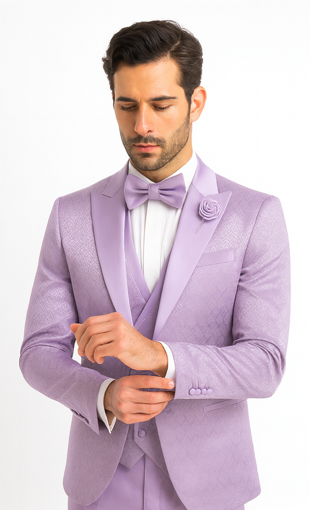 Rossi Man FORD RM1914 Men’s Slim Fit 3-Piece Purple Suit –  Modern Formalwear for Events