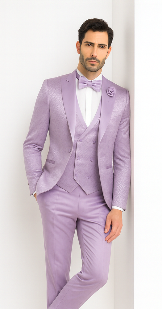 Rossi Man FORD RM1914 Men’s Slim Fit 3-Piece Purple Suit –  Modern Formalwear for Events