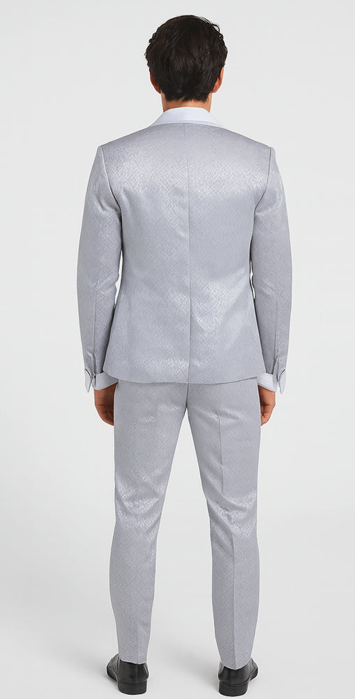 Rossi Man FORD RM1915 Men’s Slim Fit 3-Piece Silver Suit – Modern Formalwear for Events