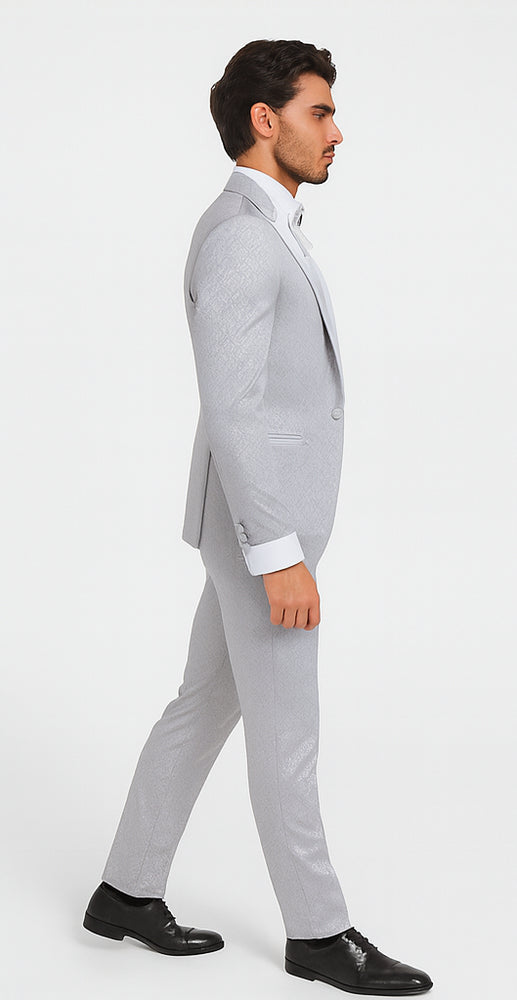 Rossi Man FORD RM1915 Men’s Slim Fit 3-Piece Silver Suit – Modern Formalwear for Events
