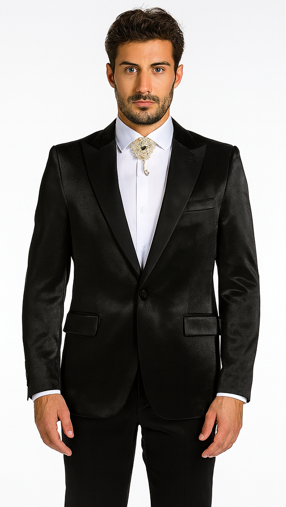 Rossi Man LEO RM1600 Men’s Slim Fit 3-Piece Black Suit –  Classic Formalwear for Events
