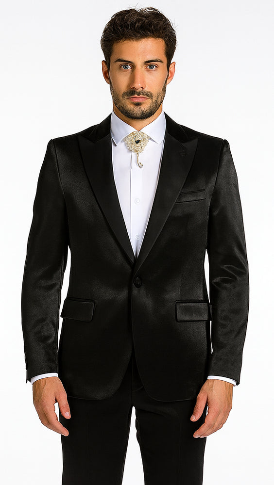 Rossi Man LEO RM1600 Men’s Slim Fit 3-Piece Black Suit –  Classic Formalwear for Events