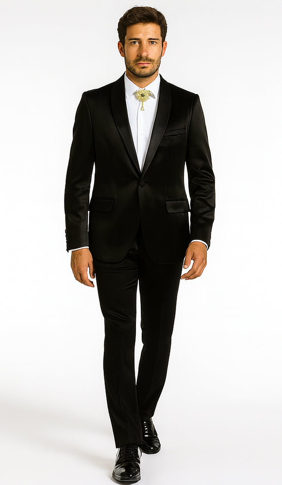 Rossi Man LEO RM1600 Men’s Slim Fit 3-Piece Black Suit –  Classic Formalwear for Events