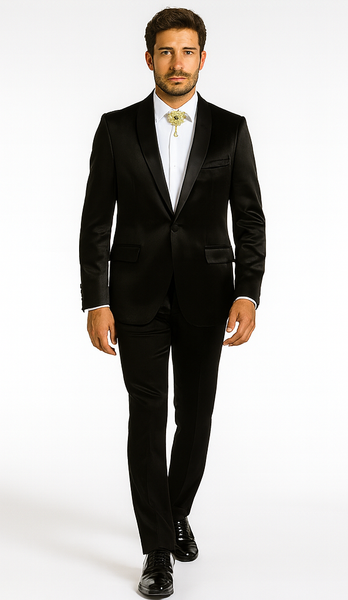 Rossi Man LEO RM1600 Men’s Slim Fit 3-Piece Black Suit –  Classic Formalwear for Events