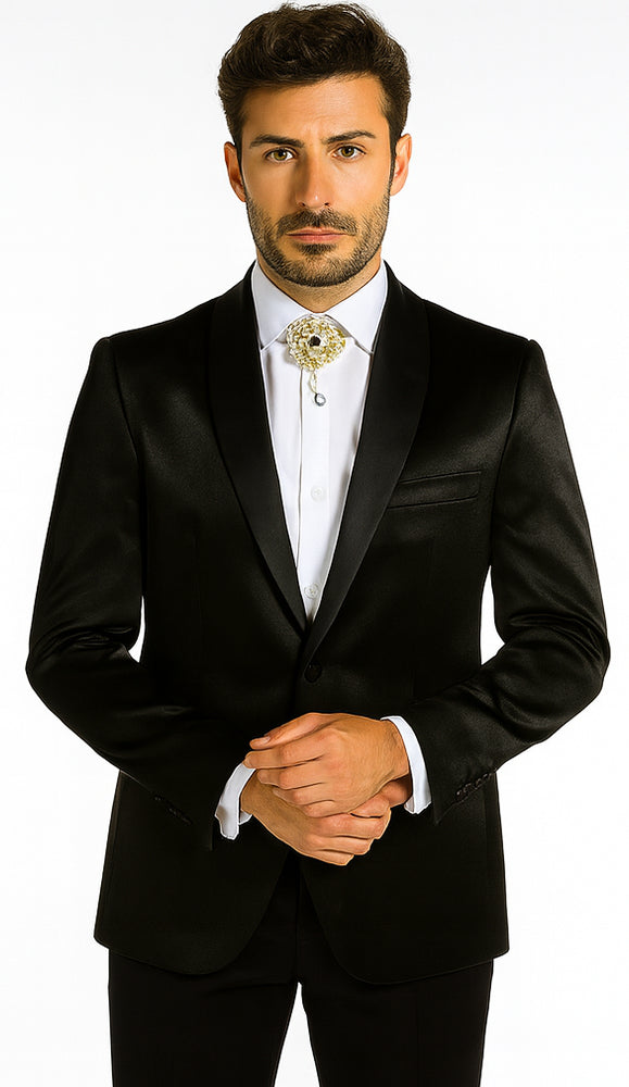 Rossi Man LEO RM1600 Men’s Slim Fit 3-Piece Black Suit –  Classic Formalwear for Events
