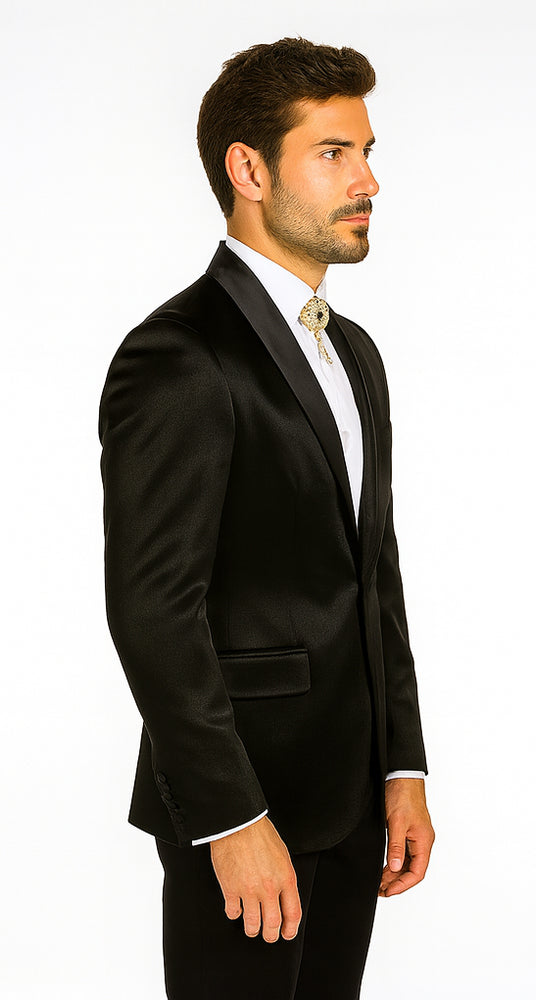 Rossi Man LEO RM1600 Men’s Slim Fit 3-Piece Black Suit –  Classic Formalwear for Events