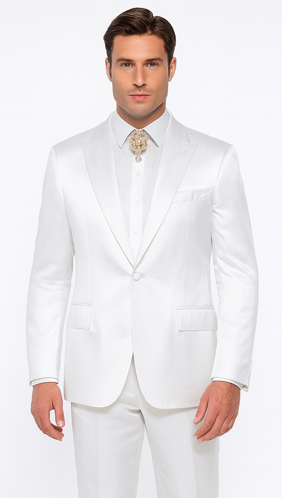 Rossi Man LEO RM1601 Men’s Slim Fit 3-Piece White Suit – Elegant Formalwear for Special Occasions
