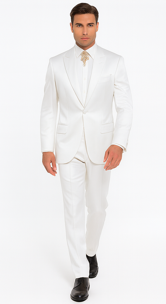 Rossi Man LEO RM1601 Men’s Slim Fit 3-Piece White Suit – Elegant Formalwear for Special Occasions