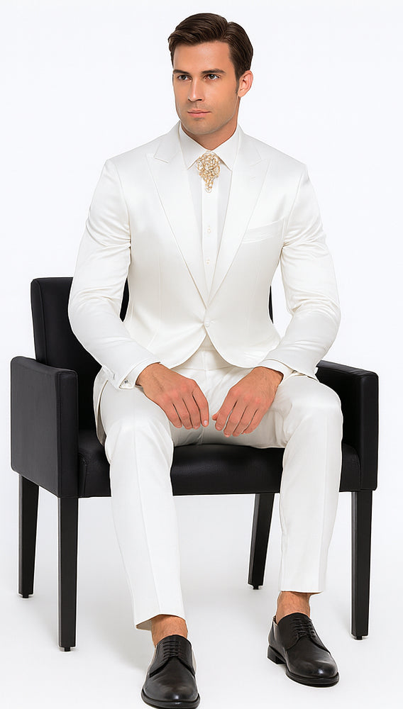 Rossi Man LEO RM1601 Men’s Slim Fit 3-Piece White Suit – Elegant Formalwear for Special Occasions