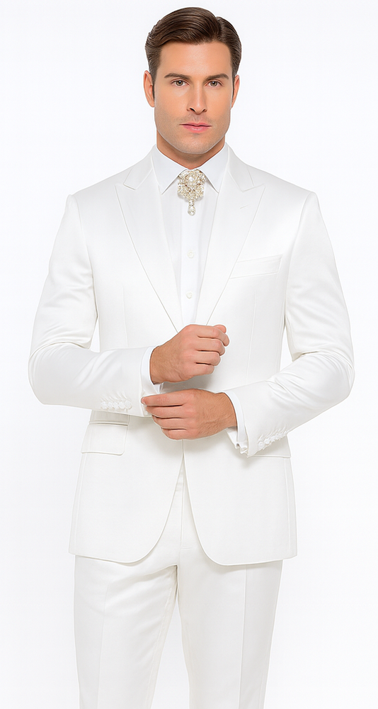 Rossi Man LEO RM1601 Men’s Slim Fit 3-Piece White Suit – Elegant Formalwear for Special Occasions