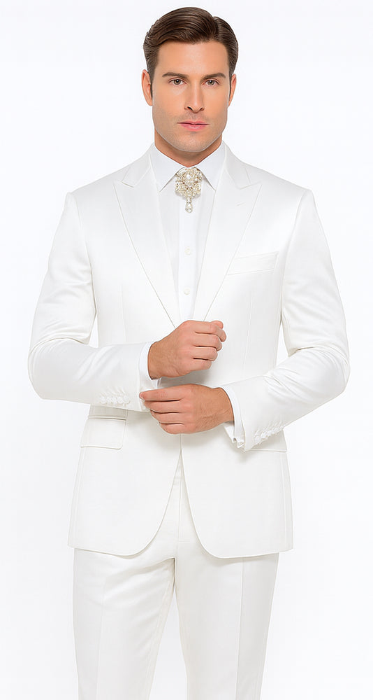 Rossi Man LEO RM1601 Men’s Slim Fit 3-Piece White Suit – Elegant Formalwear for Special Occasions