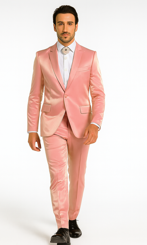 Rossi Man LEO RM1602 Men’s Slim Fit 3-Piece Pink Suit – Modern Classic Formalwear for Special Events