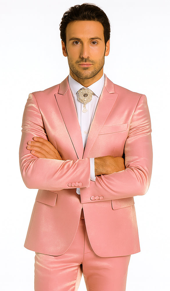 Rossi Man LEO RM1602 Men’s Slim Fit 3-Piece Pink Suit – Modern Classic Formalwear for Special Events