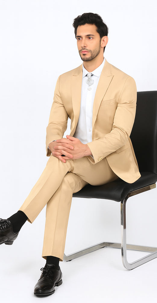 Rossi Man LEO RM1605 Men’s Slim Fit 3-Piece Gold Suit – Modern Formalwear for Special Events