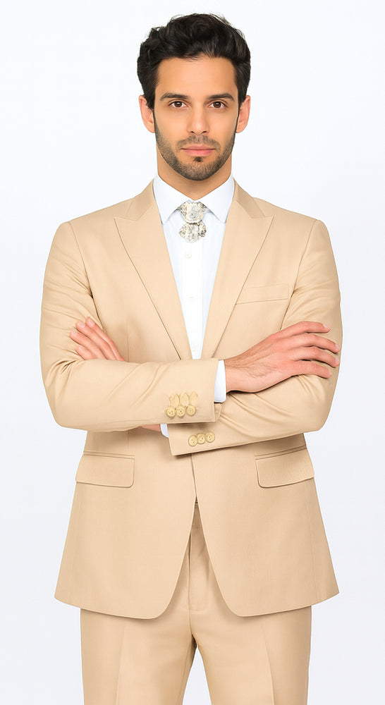 Rossi Man LEO RM1605 Men’s Slim Fit 3-Piece Gold Suit – Modern Formalwear for Special Events