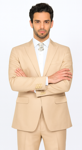 Rossi Man LEO RM1605 Men’s Slim Fit 3-Piece Gold Suit – Modern Formalwear for Special Events