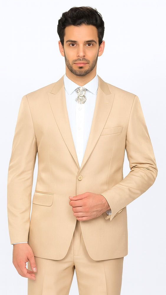 Rossi Man LEO RM1605 Men’s Slim Fit 3-Piece Gold Suit – Modern Formalwear for Special Events