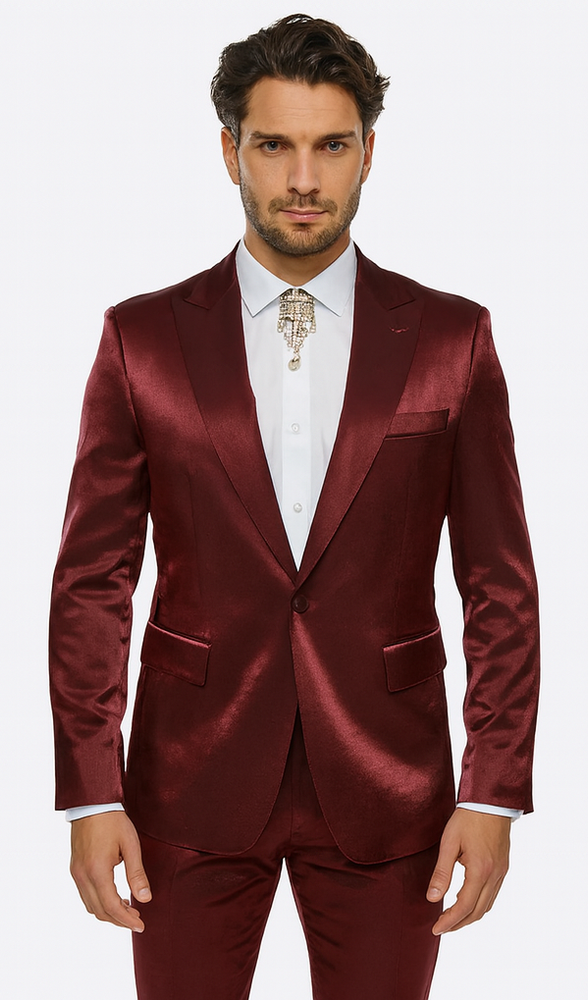Rossi Man LEO RM1608 Men’s Slim Fit 3-Piece Dark Red Suit – Formalwear for Special Events
