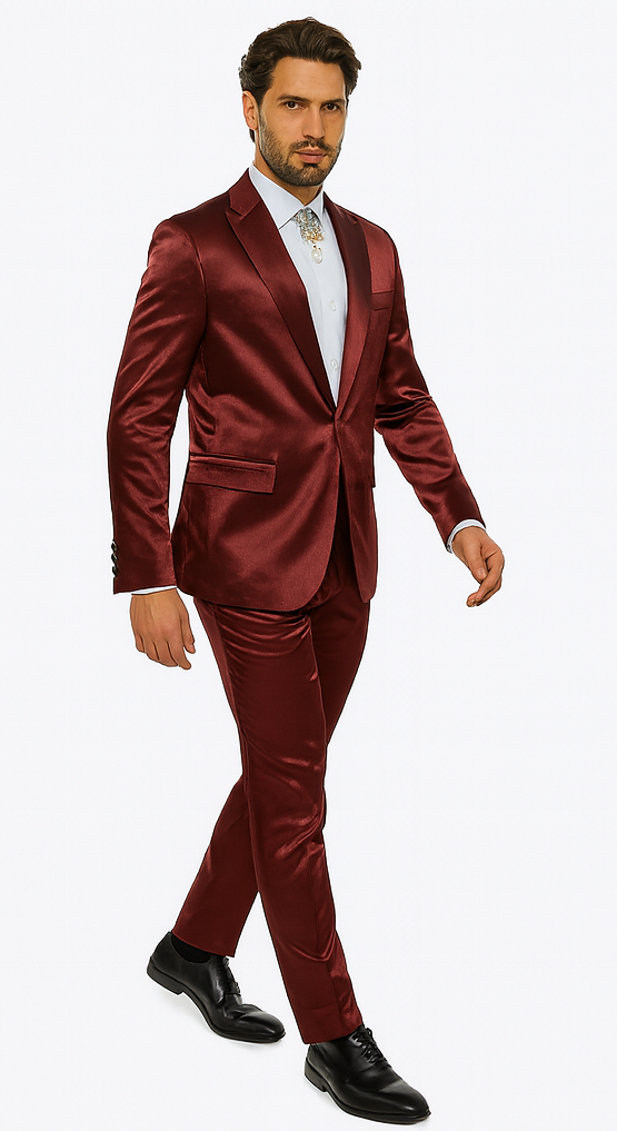 Rossi Man LEO RM1608 Men’s Slim Fit 3-Piece Dark Red Suit – Formalwear for Special Events