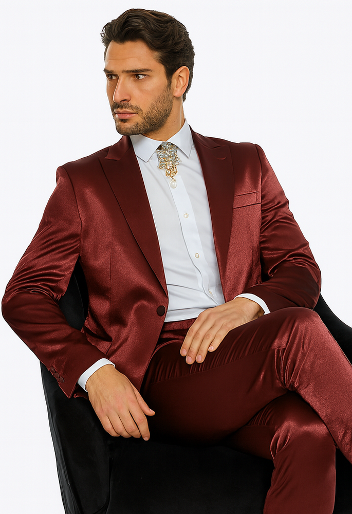 Rossi Man LEO RM1608 Men’s Slim Fit 3-Piece Dark Red Suit – Formalwear for Special Events