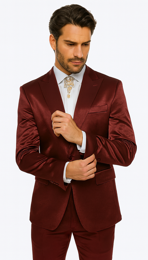 Rossi Man LEO RM1608 Men’s Slim Fit 3-Piece Dark Red Suit – Formalwear for Special Events