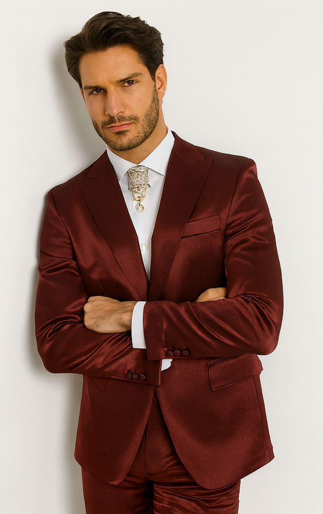 Rossi Man LEO RM1608 Men’s Slim Fit 3-Piece Dark Red Suit – Formalwear for Special Events