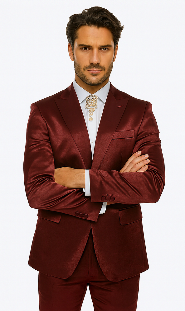 Rossi Man LEO RM1608 Men’s Slim Fit 3-Piece Dark Red Suit – Formalwear for Special Events