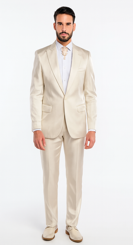 Rossi Man LEO RM1609 Men’s Slim Fit 3-Piece Cream Suit – Formalwear for Special Occasions