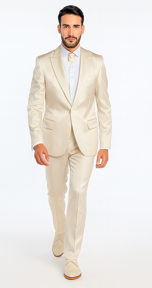 Rossi Man LEO RM1609 Men’s Slim Fit 3-Piece Cream Suit – Formalwear for Special Occasions