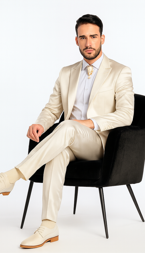 Rossi Man LEO RM1609 Men’s Slim Fit 3-Piece Cream Suit – Formalwear for Special Occasions