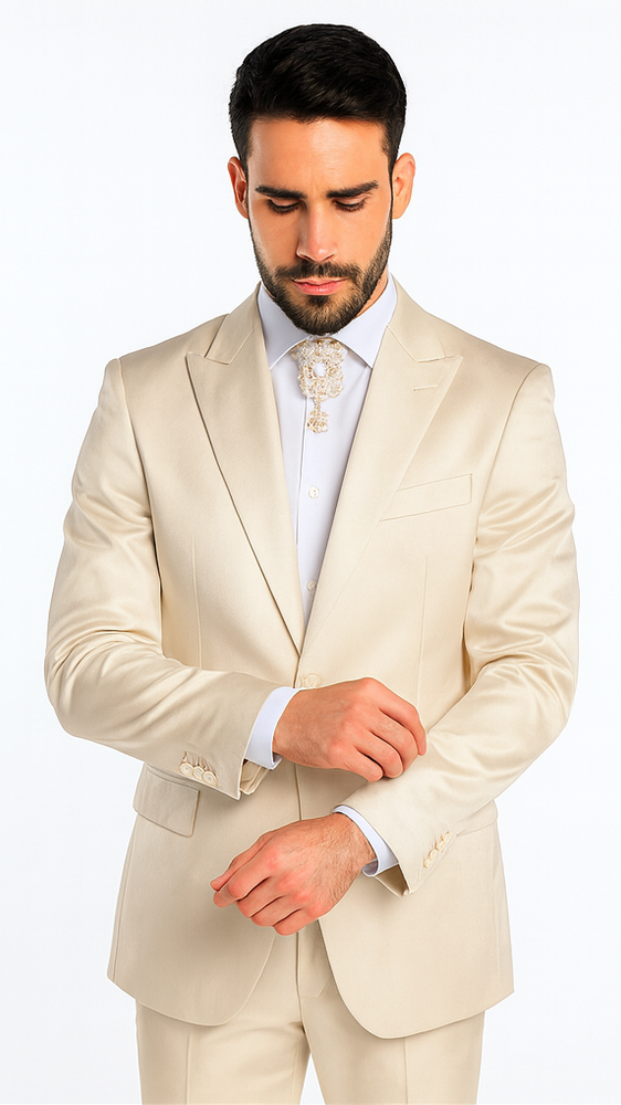 Rossi Man LEO RM1609 Men’s Slim Fit 3-Piece Cream Suit – Formalwear for Special Occasions