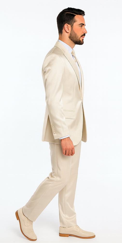 Rossi Man LEO RM1609 Men’s Slim Fit 3-Piece Cream Suit – Formalwear for Special Occasions