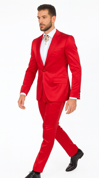 Rossi Man LEO RM1621 Men’s Slim Fit 3-Piece Red Designer Suit – Formalwear for Special Events