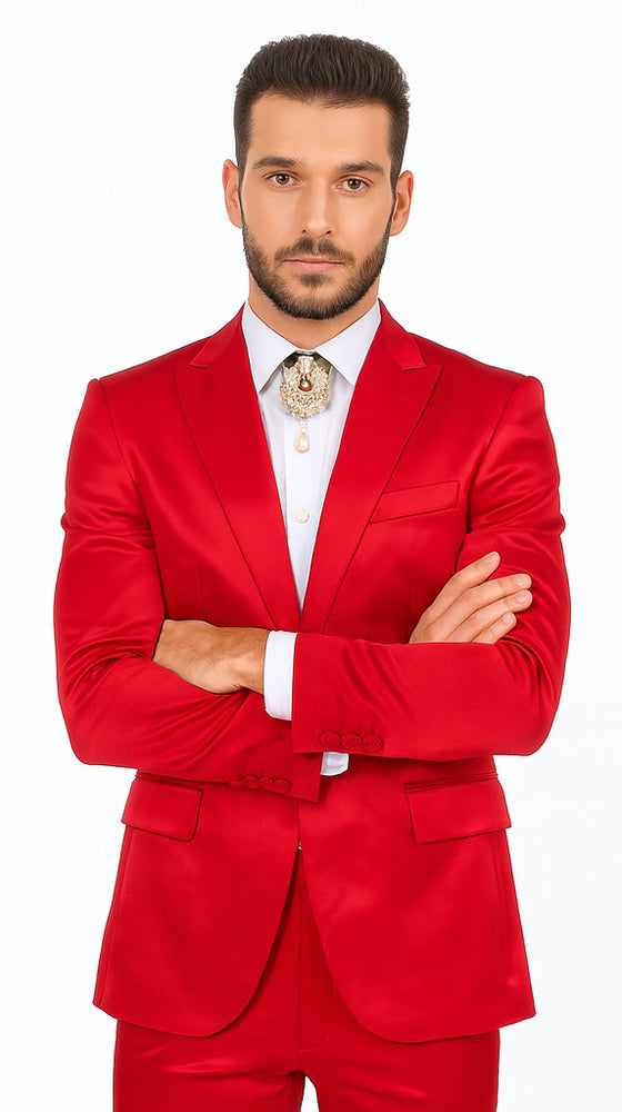 Rossi Man LEO RM1621 Men’s Slim Fit 3-Piece Red Designer Suit – Formalwear for Special Events
