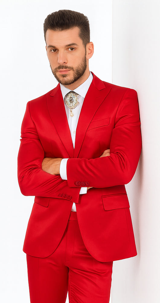 Rossi Man LEO RM1621 Men’s Slim Fit 3-Piece Red Designer Suit – Formalwear for Special Events