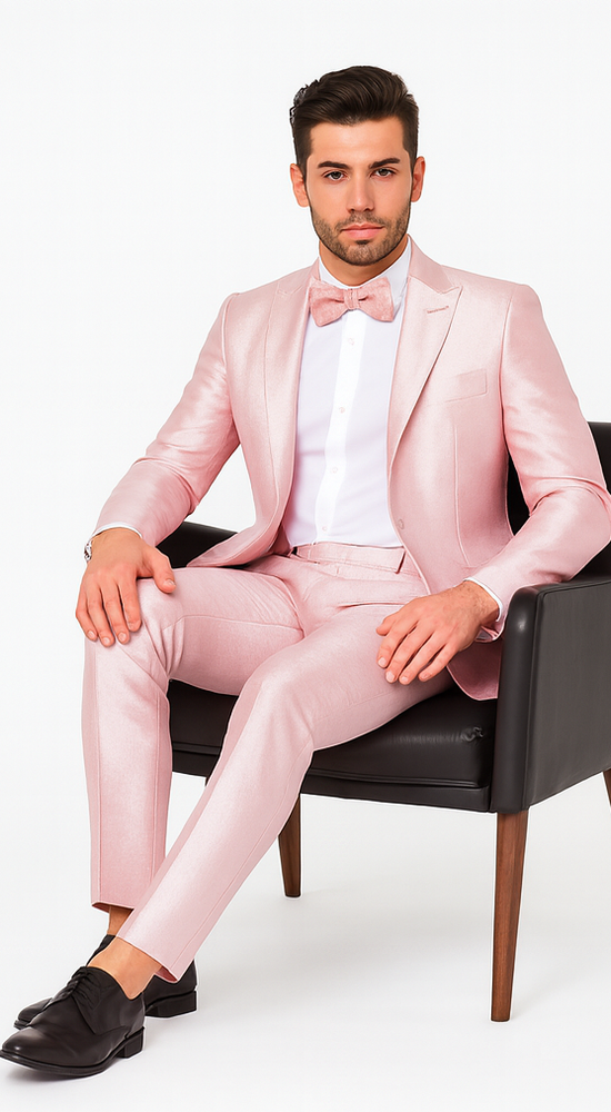 Rossi Man LEO RM1641 Men’s Slim Fit 3-Piece Pink Shimmer Suit –  Formalwear for Special Events