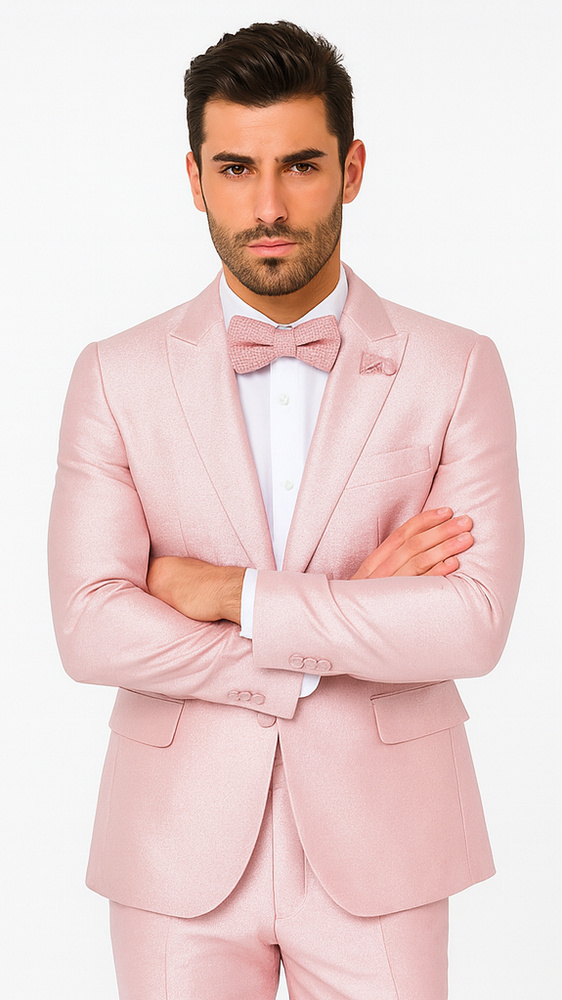 Rossi Man LEO RM1641 Men’s Slim Fit 3-Piece Pink Shimmer Suit –  Formalwear for Special Events