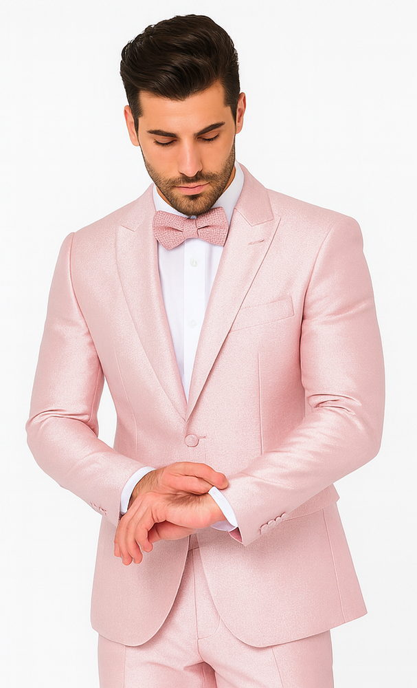 Rossi Man LEO RM1641 Men’s Slim Fit 3-Piece Pink Shimmer Suit –  Formalwear for Special Events