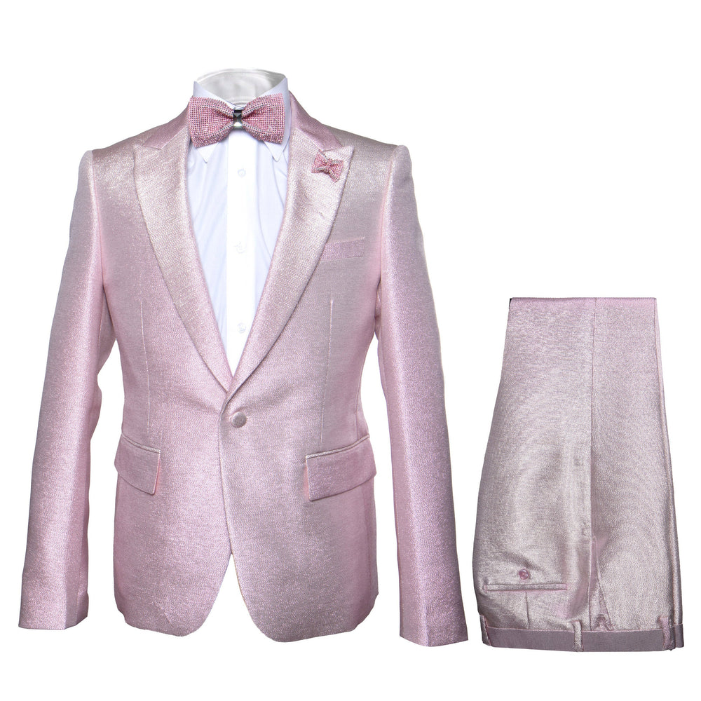 Rossi Man LEO RM1641 Men’s Slim Fit 3-Piece Pink Shimmer Suit –  Formalwear for Special Events