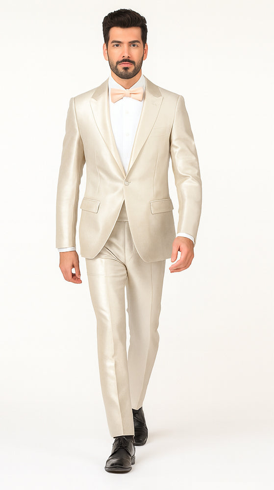 Rossi Man LEO RM1642 Men’s Slim Fit 3-Piece Off-White Shimmer Suit – Formalwear for Special Events