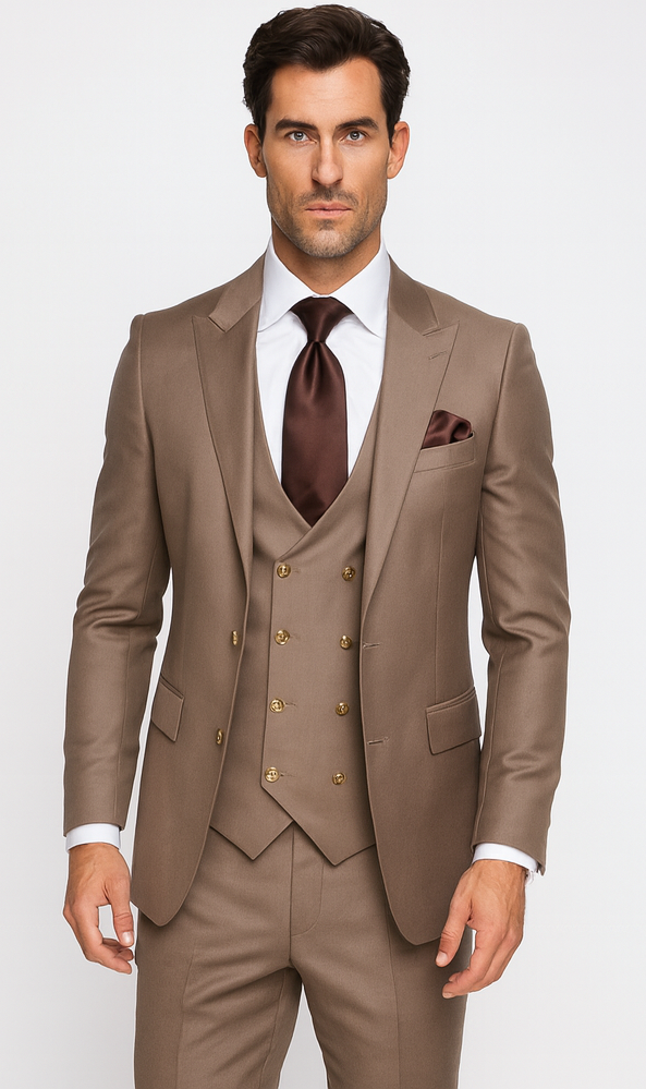 Rossi Man MAX RM1172 Mocha Slim Fit 3-Piece Suit – Men’s Formalwear