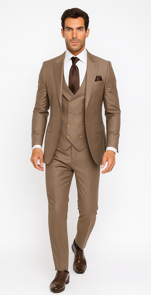 Rossi Man MAX RM1172 Mocha Slim Fit 3-Piece Suit – Men’s Formalwear