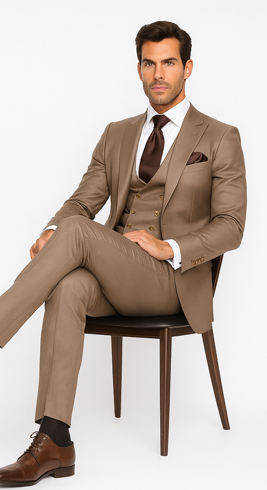 Rossi Man MAX RM1172 Mocha Slim Fit 3-Piece Suit – Men’s Formalwear