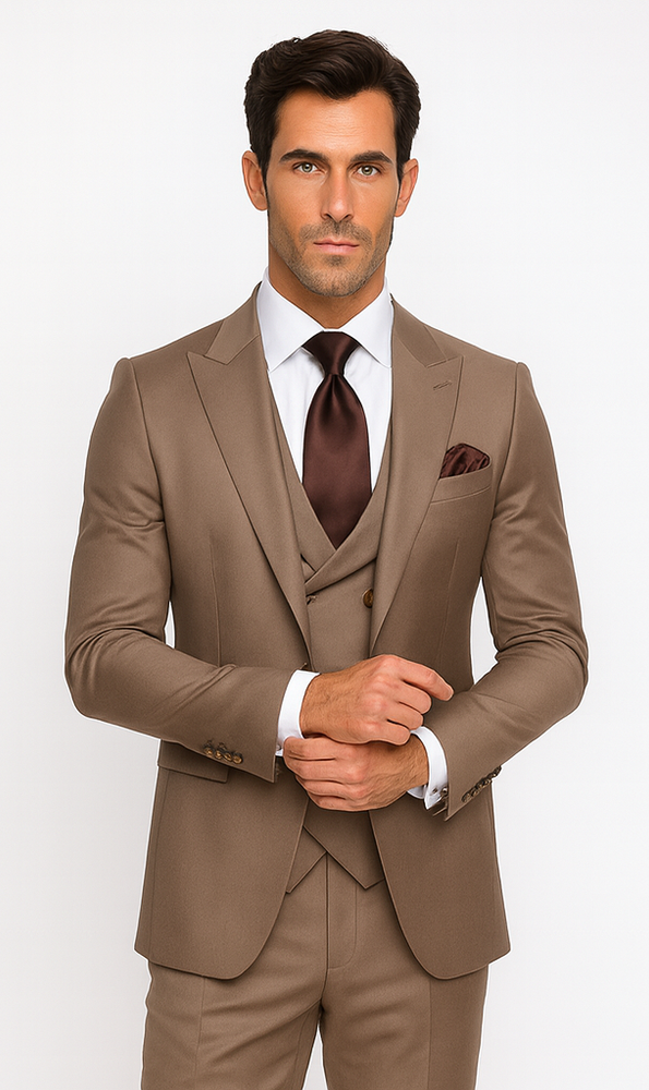 Rossi Man MAX RM1172 Mocha Slim Fit 3-Piece Suit – Men’s Formalwear