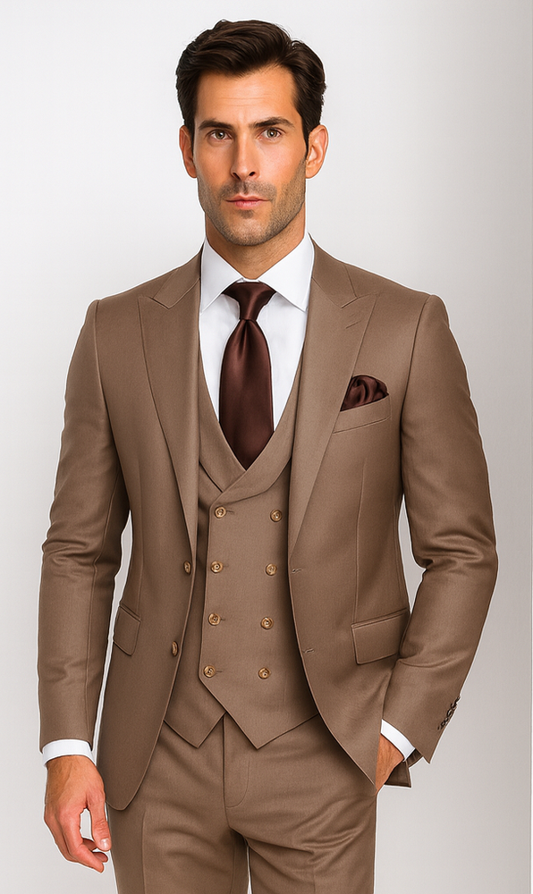 Rossi Man MAX RM1172 Mocha Slim Fit 3-Piece Suit – Men’s Formalwear