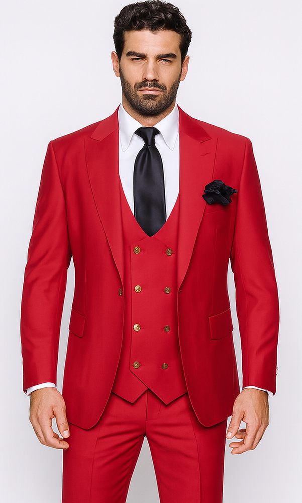 Rossi Man MAX RM1191 Red Slim Fit 3-Piece Suit – Men’s Formalwear