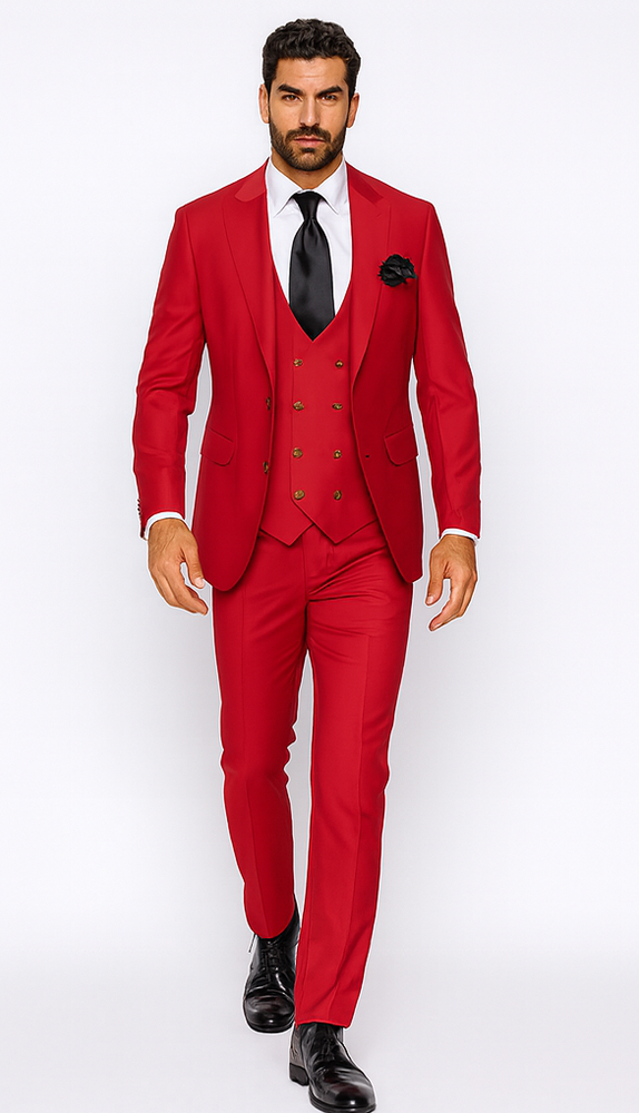 Rossi Man MAX RM1191 Red Slim Fit 3-Piece Suit – Men’s Formalwear