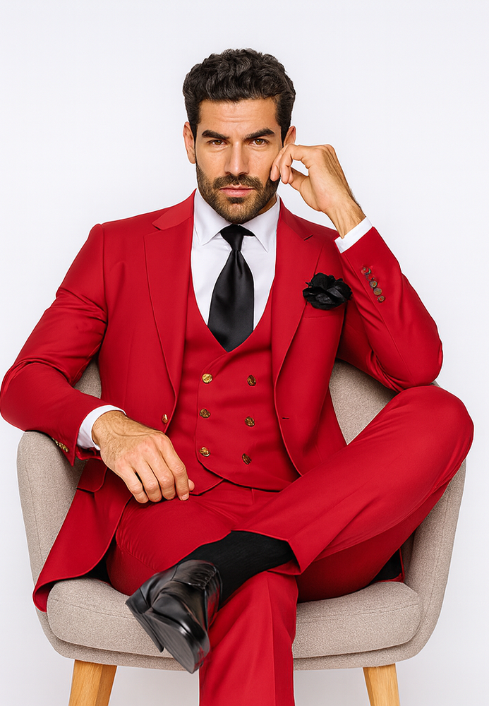 Rossi Man MAX RM1191 Red Slim Fit 3-Piece Suit – Men’s Formalwear